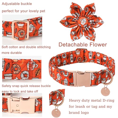 Dog Collar with Bow Tie, Comfortable Adjustable Cotton Bowtie Collar for Medium Girl Boy Dog, Fall Dog Collar with Metal Buckle, M, Neck 13.5-22in