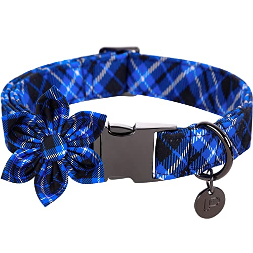 Dog Collar with Bow Tie, Comfortable Adjustable Cotton Bowtie Collar for Medium Girl Boy Dog, Fall Dog Collar with Metal Buckle, M, Neck 13.5-22in