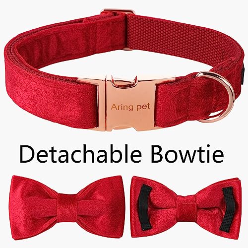 ARING PET Dog Collars with Bowtie-Velvet Dog Bow tie Collar, Adjustable Dark Green Dog Collar