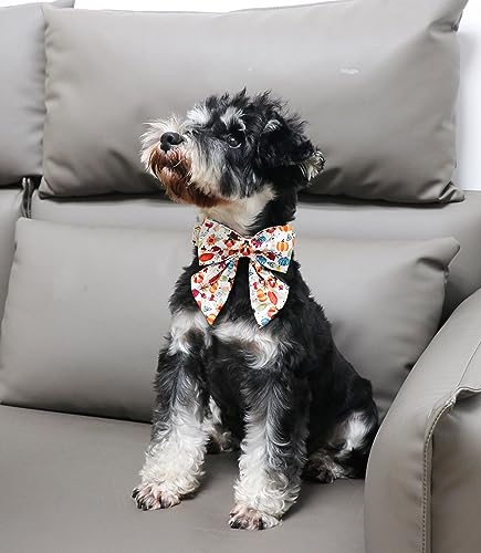 Unique Style Paws Cotton Dog Collar with Bow Halloween Pumpkin Plaid Dog Collar with Bow Tie for Small Medium Large Dogs Pets Gifts