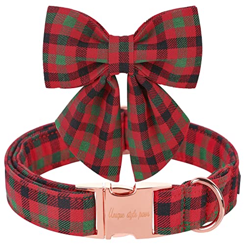 Unique style paws Christmas Dog Collar with Bow Tie Winter Gingerbread Snowman Theme Puppy Collar for Small Medium Large Dogs-M