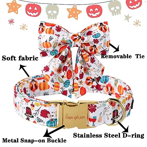 Unique Style Paws Cotton Dog Collar with Bow Halloween Pumpkin Plaid Dog Collar with Bow Tie for Small Medium Large Dogs Pets Gifts