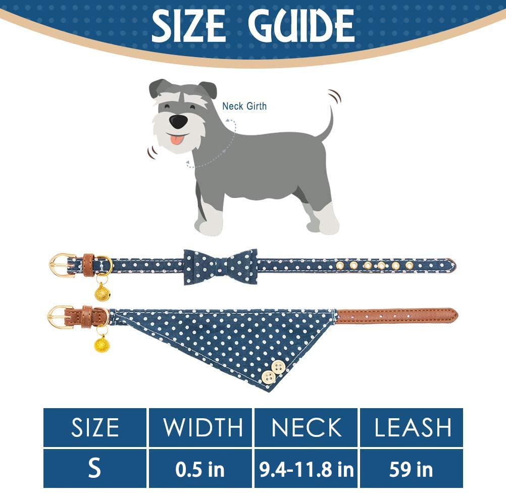 EXPAWLORER Dog Leash Set - Classic Plaid Dog Bow Tie and Dog Bandana Collar with Bell, Tangle Free, Adjustable Collars for Small Medium Large Dogs Cats, Holiday Ideal Gift