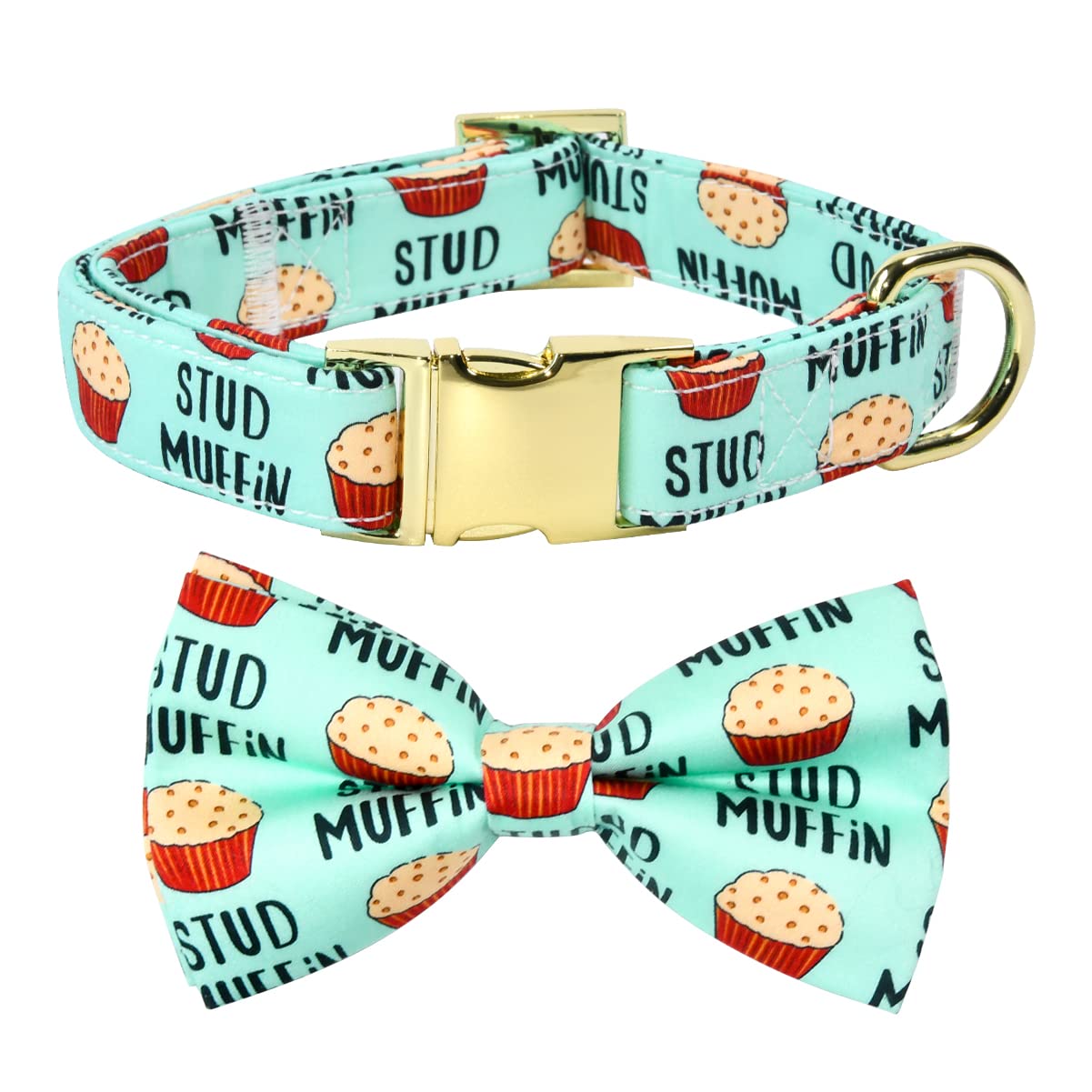 Stud Muffin Dog Bow Tie Dog Collar Accessory, Detachable Bowtie, Adjustable Collar for Small Medium Large Dogs