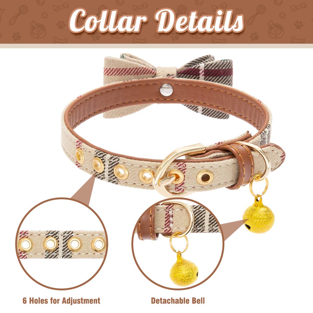 EXPAWLORER Dog Leash Set - Classic Plaid Dog Bow Tie and Dog Bandana Collar with Bell, Tangle Free, Adjustable Collars for Small Medium Large Dogs Cats, Holiday Ideal Gift