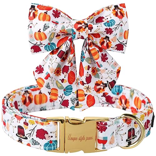 Unique Style Paws Cotton Dog Collar with Bow Halloween Pumpkin Plaid Dog Collar with Bow Tie for Small Medium Large Dogs Pets Gifts