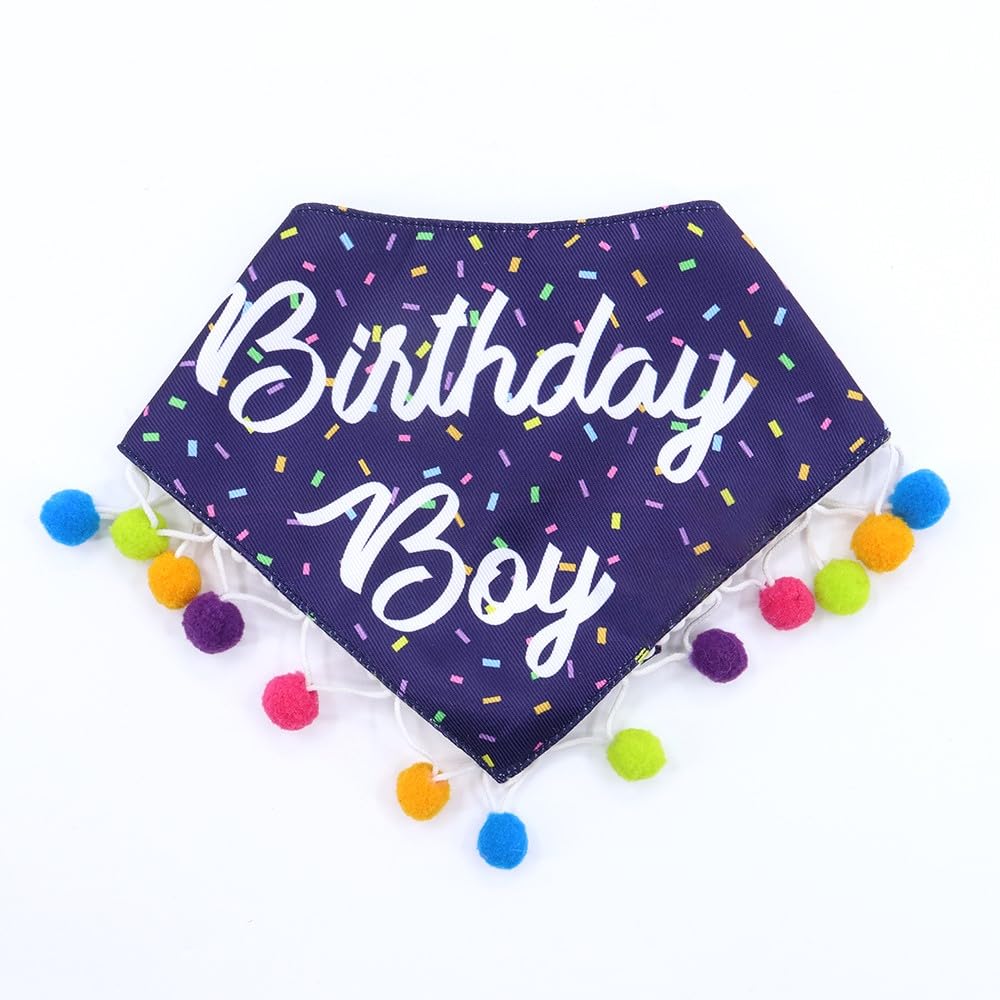 Luxury Pet Birthday Bandanas -Premium & Silky Poly Fabric | 100% Handmade | Custom Shape Dual Layered (Birthday Girl, Medium)