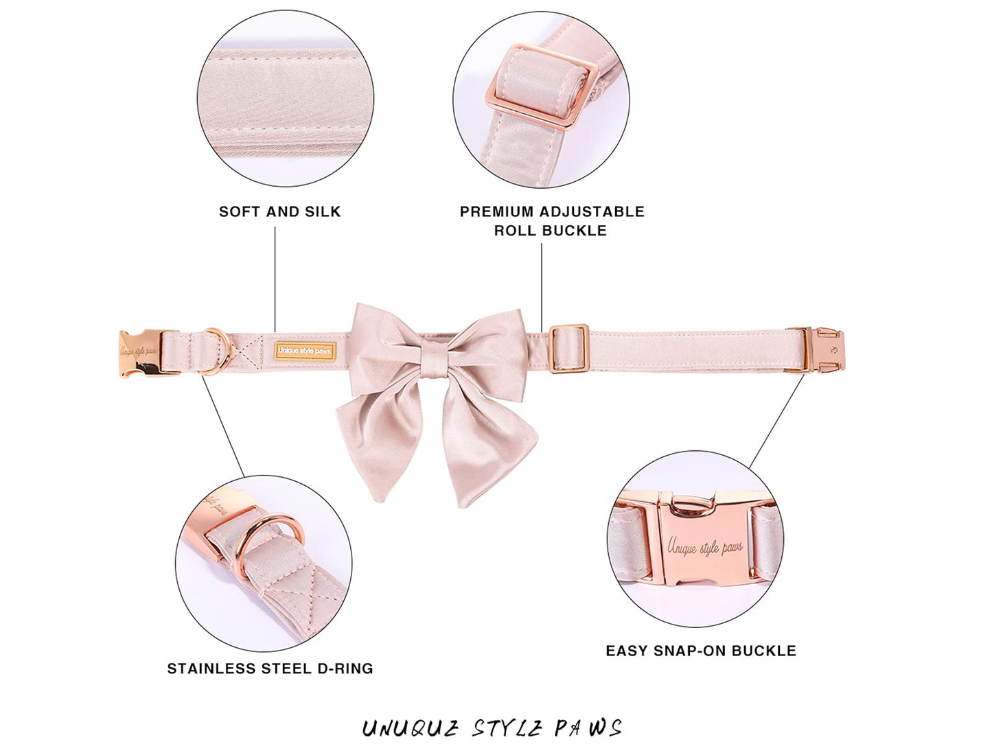 Unique style paws Silk Pink Color Dog Collar Adjustable Durable Dog Collar with Bow Wedding Bowtie Collar for Small Puppy and Cats