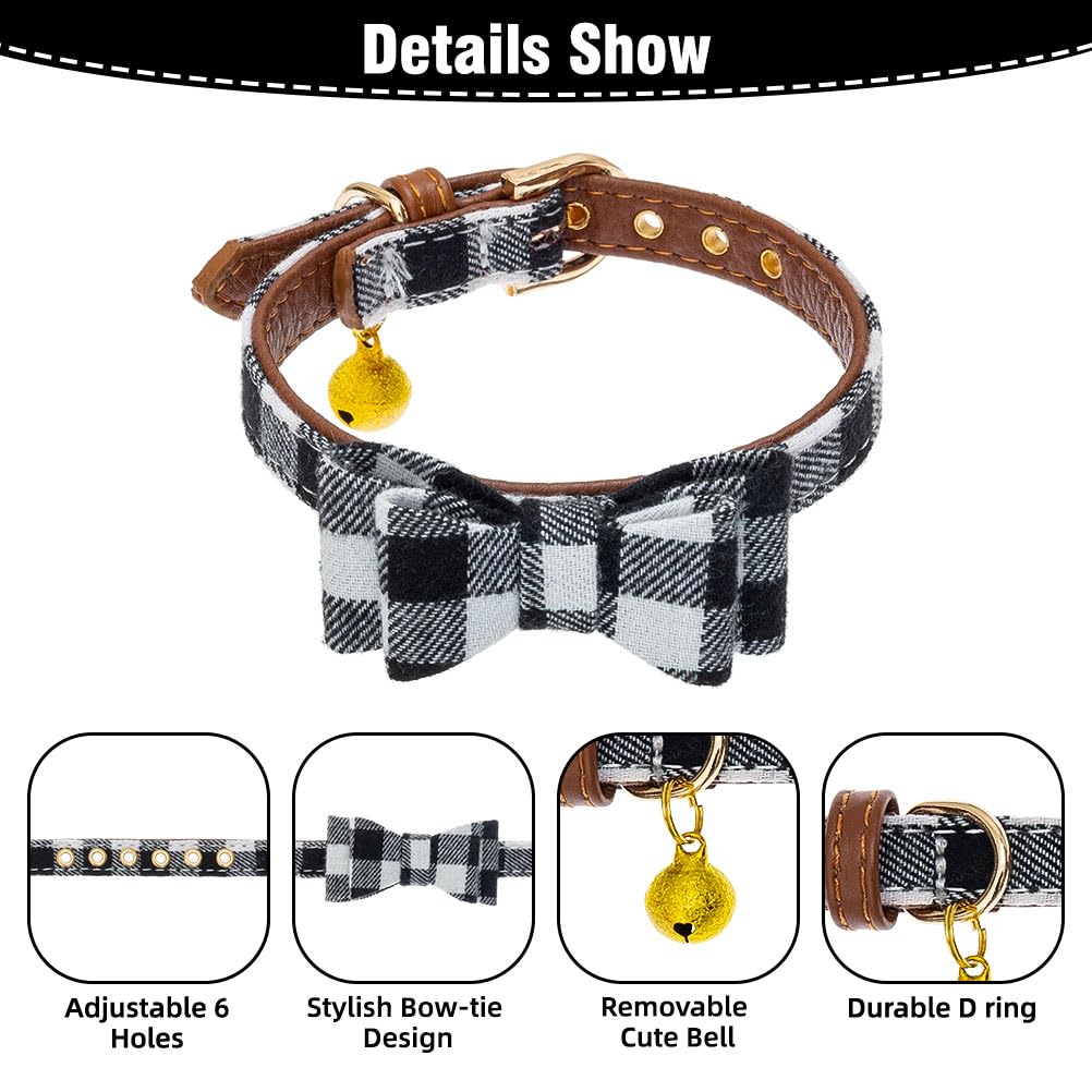 EXPAWLORER Dog Leash Set - Classic Plaid Dog Bow Tie and Dog Bandana Collar with Bell, Tangle Free, Adjustable Collars for Small Medium Large Dogs Cats, Holiday Ideal Gift