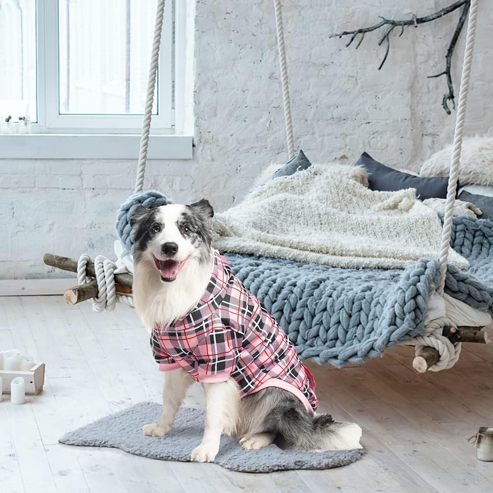 EXPAWLORER Plaid Dog Hoodie - British Style Soft and Warm Dog Sweater with Leash Hole, Hooded Cold Weather Clothes, Dog Sweatshirt, Outfits, Winter Coat for Small Medium Large Dogs