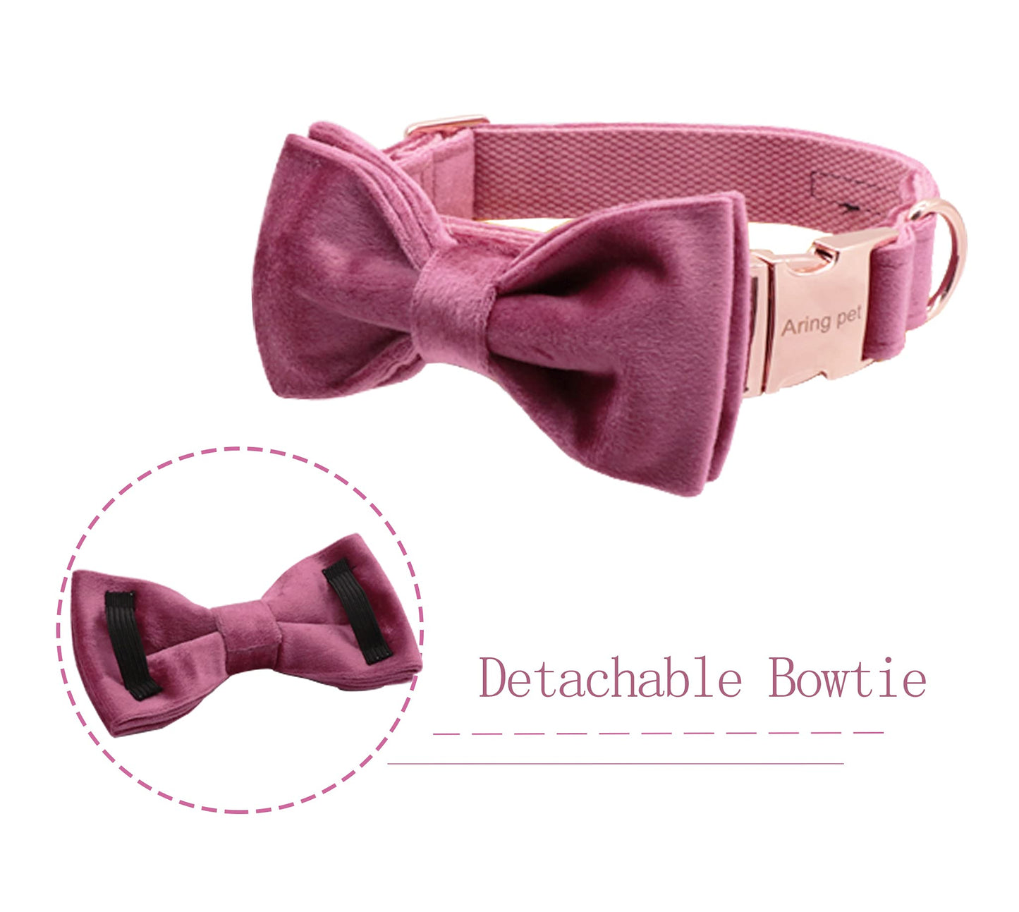 ARING PET Dog Collars with Bowtie-Velvet Dog Bow tie Collar, Adjustable Dark Green Dog Collar