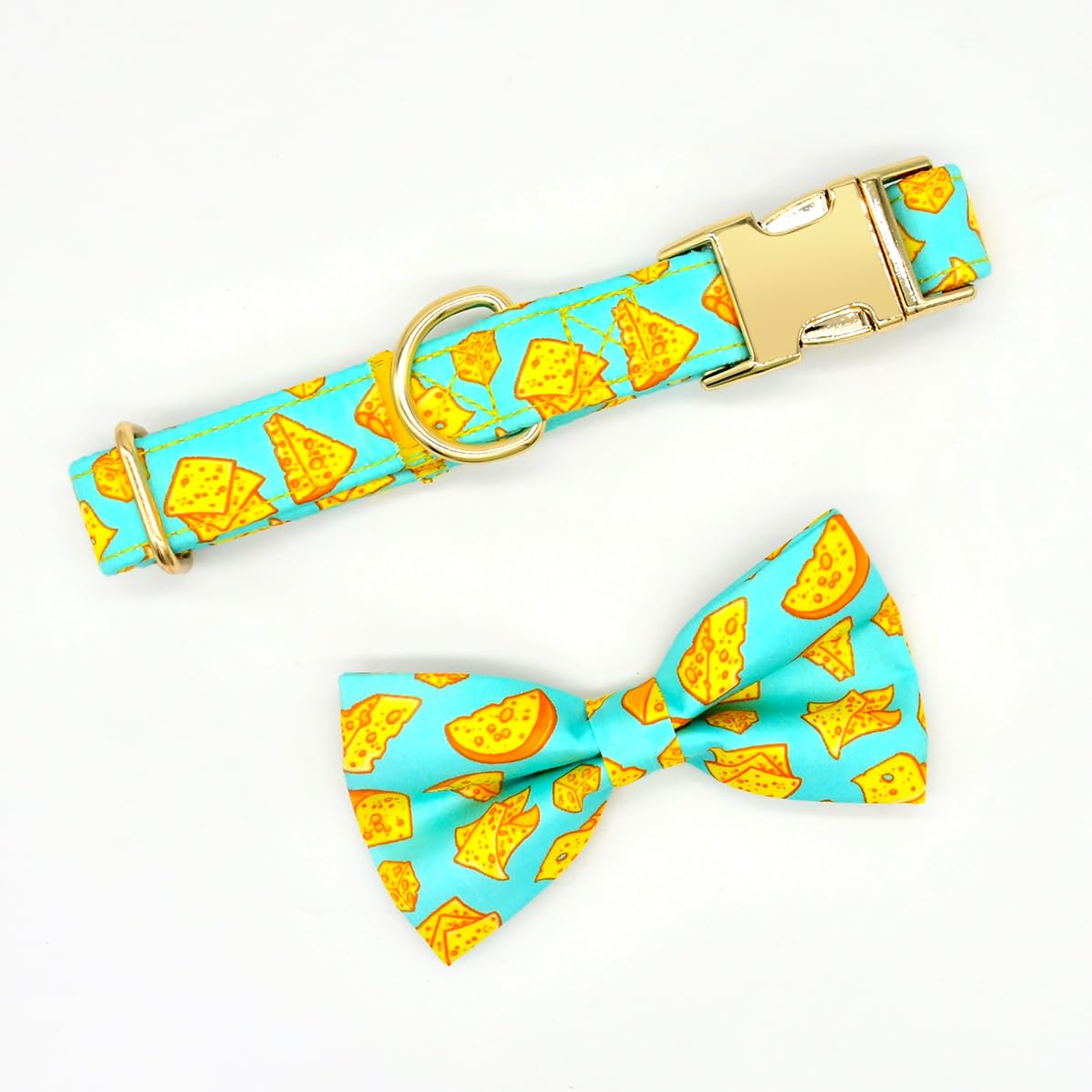 Summer Dog Collars with Bow Tie, Floral Tropical Leaf Bowtie Accessory for Dogs, Gold Metal Accessories Collars for Small Medium Large Dogs, S (10" -16")