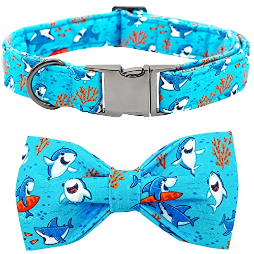 Dog Collar, Shark Print Bowtie Dog Collar Boy Pet Collar Bow Tie Collar for Dogs Soft Durable Adjustable Dog Collars for Small Dogs