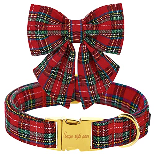 Unique style paws Christmas Dog Collar with Bow Tie Winter Gingerbread Snowman Theme Puppy Collar for Small Medium Large Dogs-M