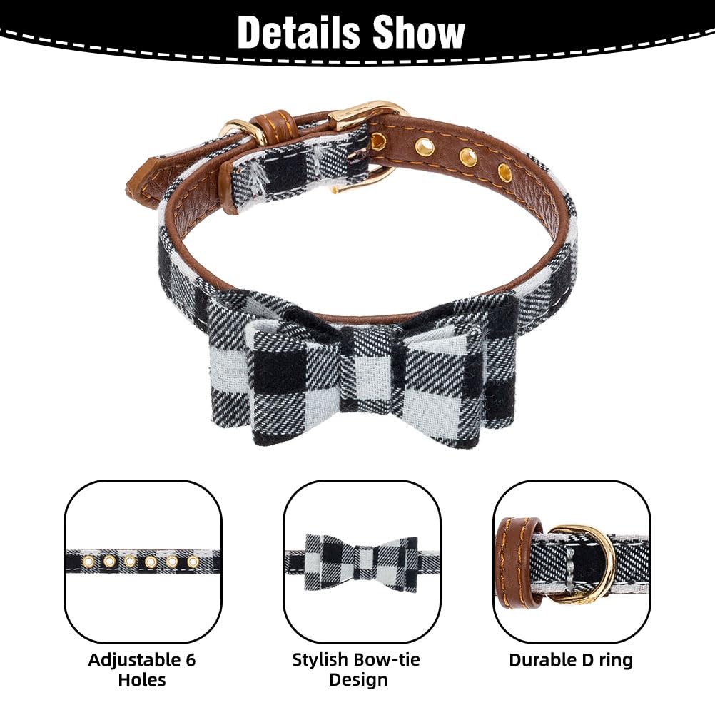 EXPAWLORER Dog Leash Set - Classic Plaid Dog Bow Tie and Dog Bandana Collar with Bell, Tangle Free, Adjustable Collars for Small Medium Large Dogs Cats, Holiday Ideal Gift