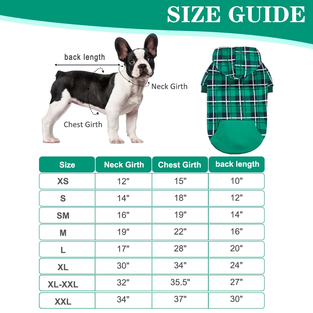 EXPAWLORER Plaid Dog Hoodie - British Style Soft and Warm Dog Sweater with Leash Hole, Hooded Cold Weather Clothes, Dog Sweatshirt, Outfits, Winter Coat for Small Medium Large Dogs