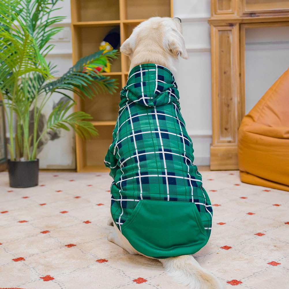 EXPAWLORER Plaid Dog Hoodie - British Style Soft and Warm Dog Sweater with Leash Hole, Hooded Cold Weather Clothes, Dog Sweatshirt, Outfits, Winter Coat for Small Medium Large Dogs