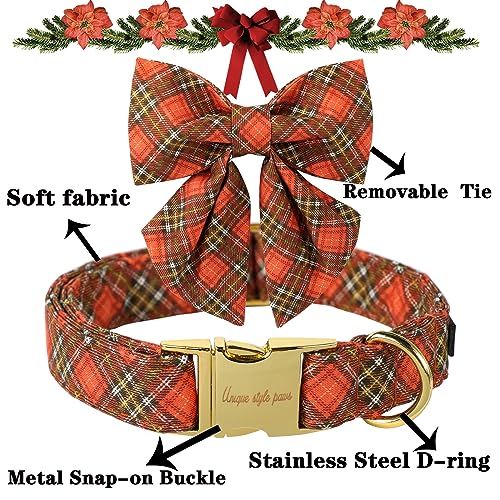 Unique Style Paws Cotton Dog Collar with Bow Halloween Pumpkin Plaid Dog Collar with Bow Tie for Small Medium Large Dogs Pets Gifts