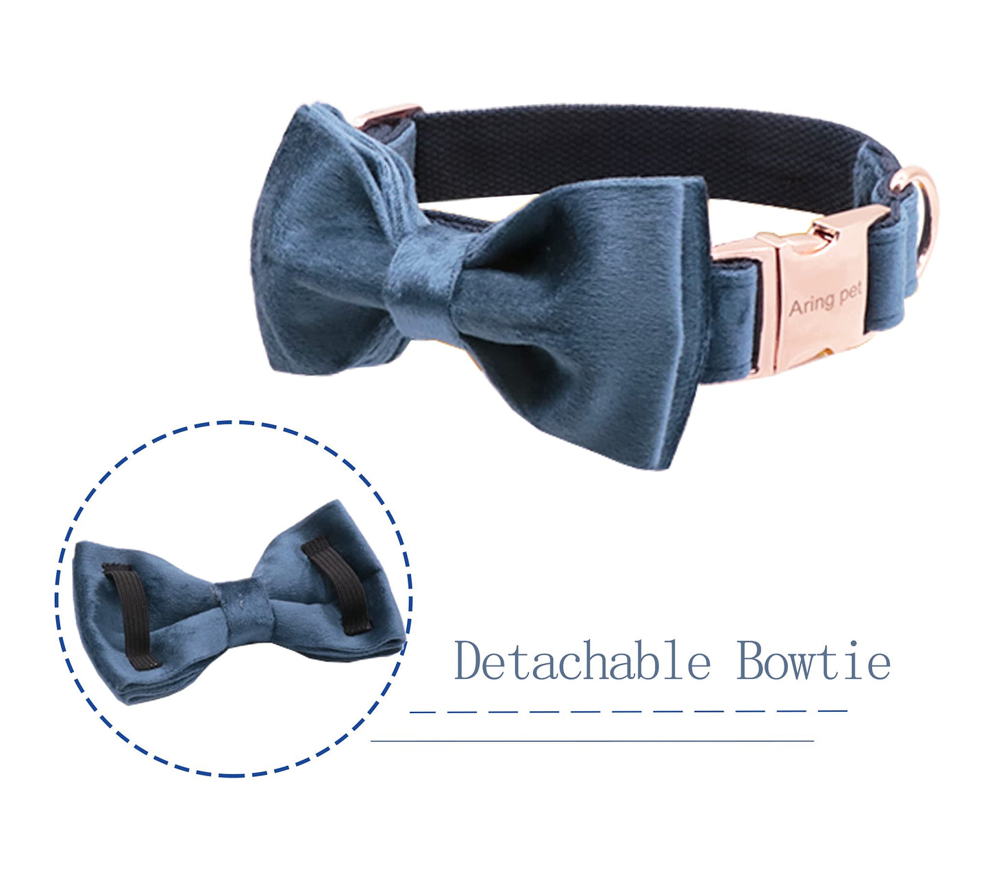 ARING PET Dog Collars with Bowtie-Velvet Dog Bow tie Collar, Adjustable Dark Green Dog Collar