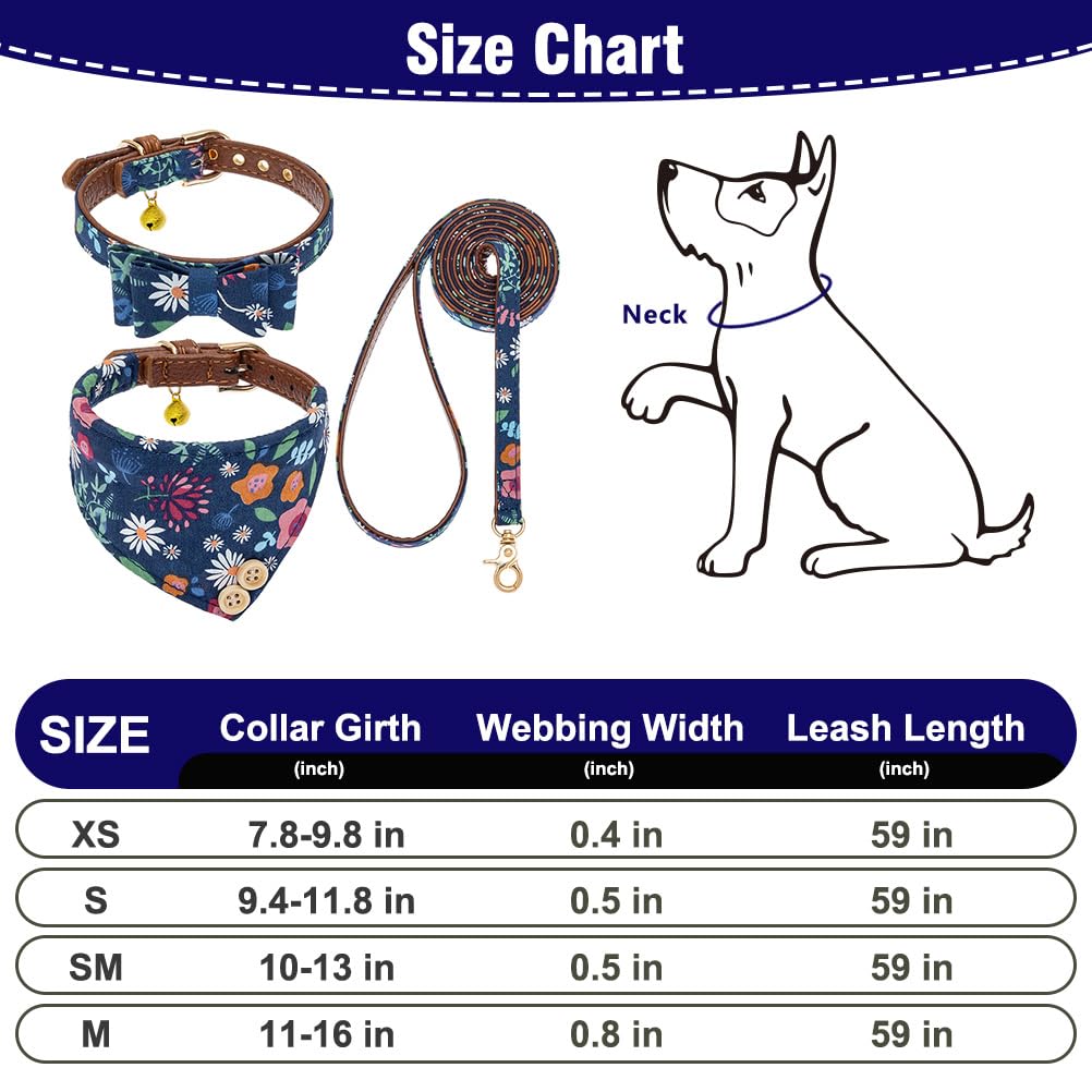 EXPAWLORER Dog Leash Set - Classic Plaid Dog Bow Tie and Dog Bandana Collar with Bell, Tangle Free, Adjustable Collars for Small Medium Large Dogs Cats, Holiday Ideal Gift