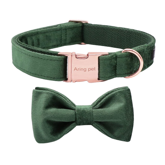 ARING PET Dog Collars with Bowtie-Velvet Dog Bow tie Collar, Adjustable Dark Green Dog Collar