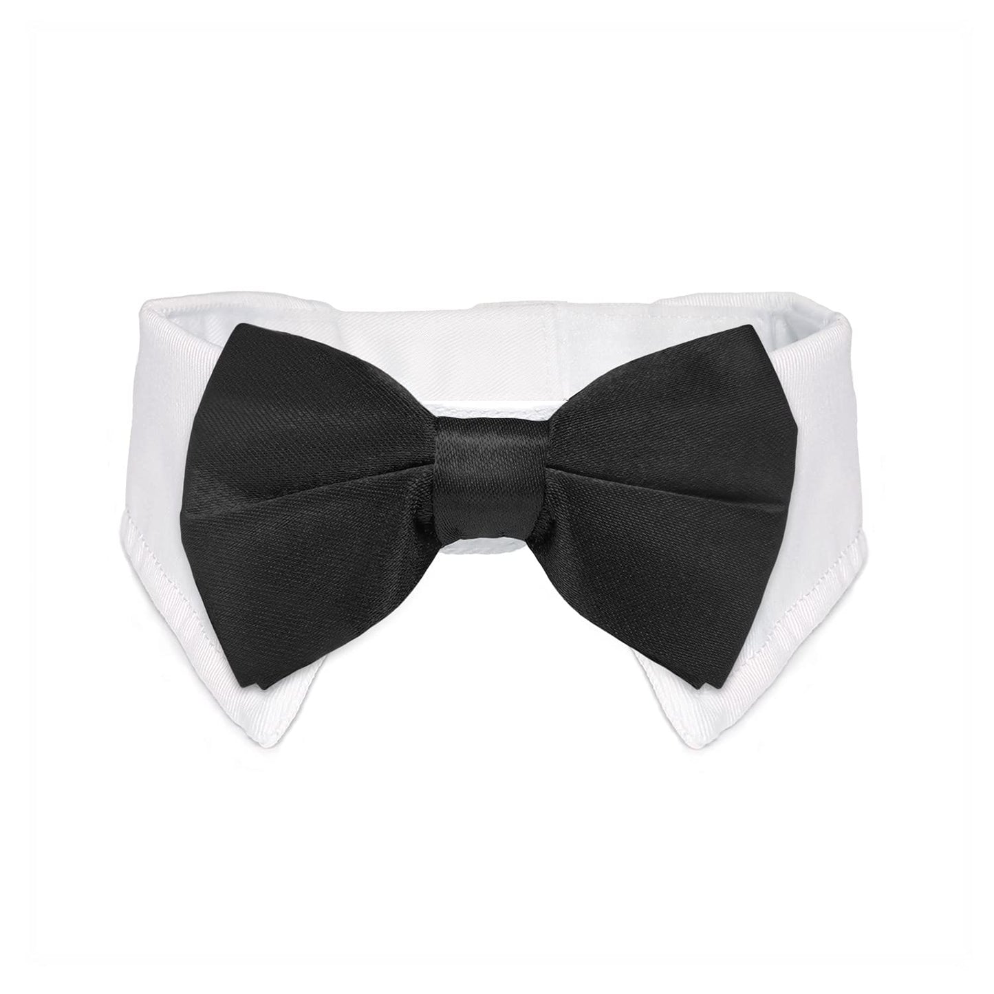 Dog Bow Tie, KOOLMOX Dog Bowtie Collar Black, Adjustable White Dog Tuxedo Collar with Black Dog Neck Bow Tie for Medium Large Boy Dog Wedding Formal Tuxedo Suit Tux Outfits Birthday Costumes