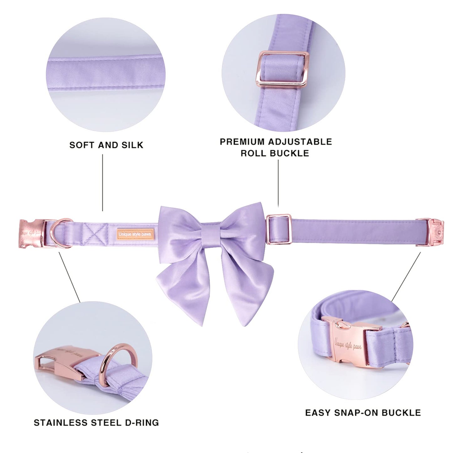 Unique style paws Silk Pink Color Dog Collar Adjustable Durable Dog Collar with Bow Wedding Bowtie Collar for Small Puppy and Cats