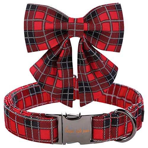 Unique style paws Christmas Dog Collar with Bow Tie Winter Gingerbread Snowman Theme Puppy Collar for Small Medium Large Dogs-M