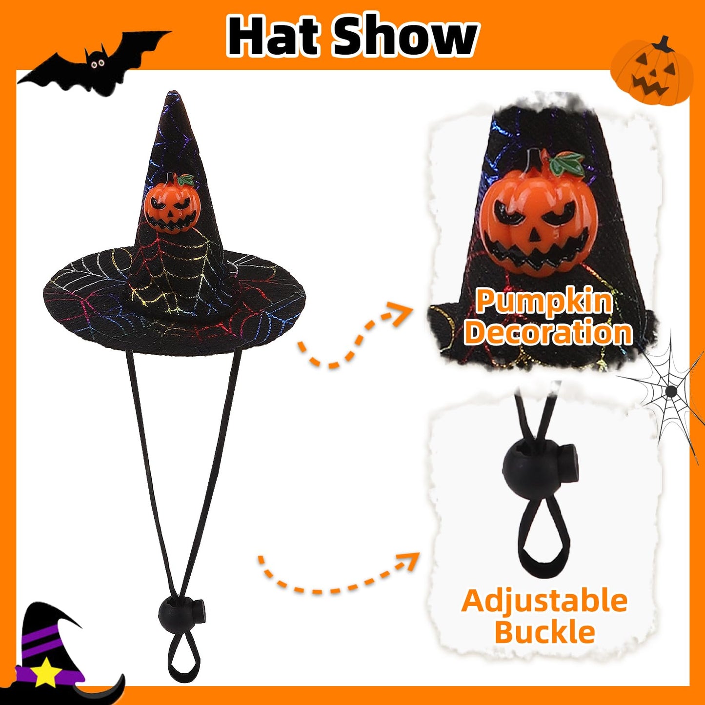 PUPTECK Dog Halloween Bandanas Scarf with Cute Doggy Wizard's Hat, Pumpkin Costumes Decorations for Small Medium Large Dogs Boy Girl Funny, Black