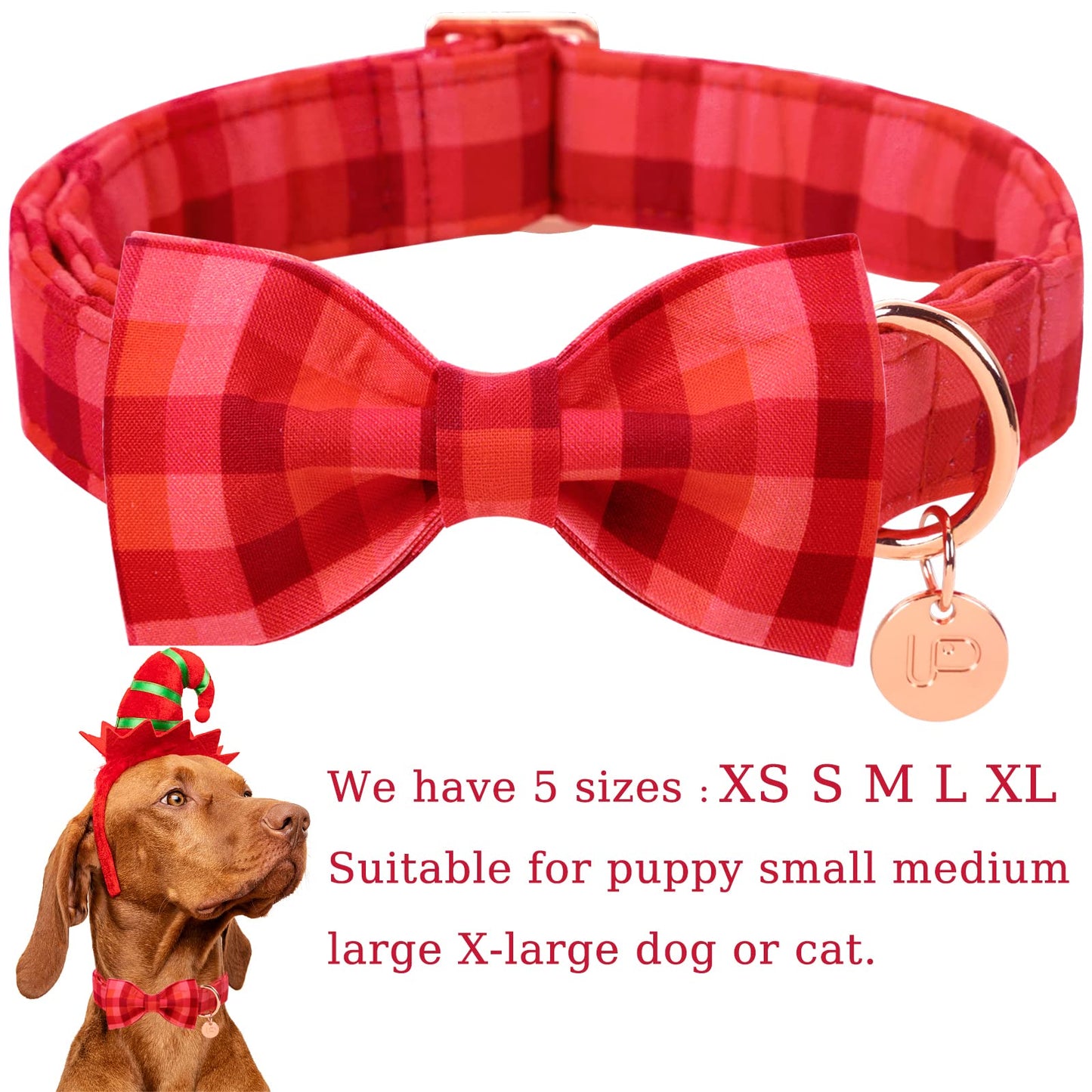 Valentine’s Day Dog Collar with Bow Tie, Valentine Bowtie Collar with Metal Buckle, Valentine’s Day Gift Pet Collar for Medium Girl Boy Dog, Wedding Dog Collar, Red, M, Neck 13.5-22in