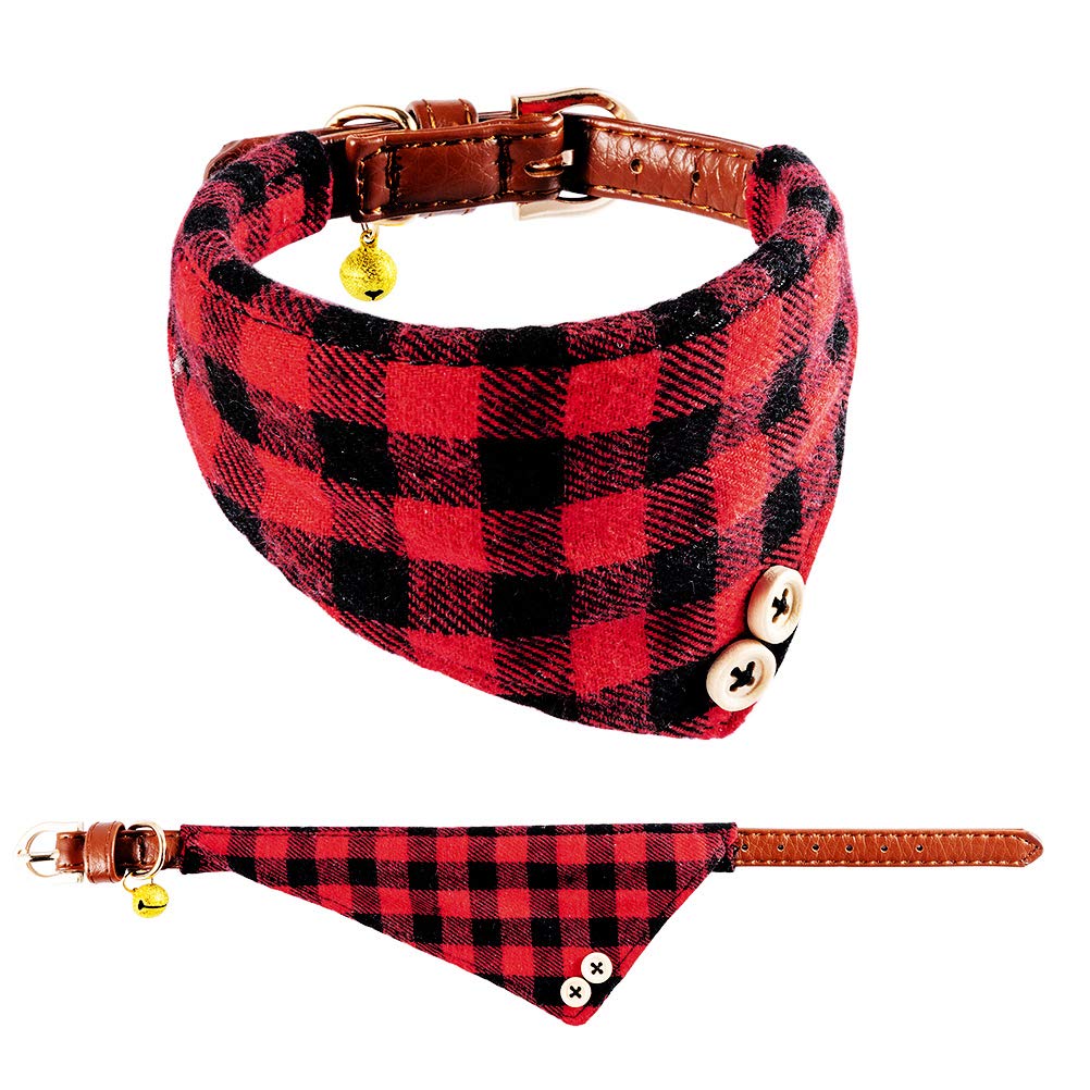 EXPAWLORER Dog Leash Set - Classic Plaid Dog Bow Tie and Dog Bandana Collar with Bell, Tangle Free, Adjustable Collars for Small Medium Large Dogs Cats, Holiday Ideal Gift