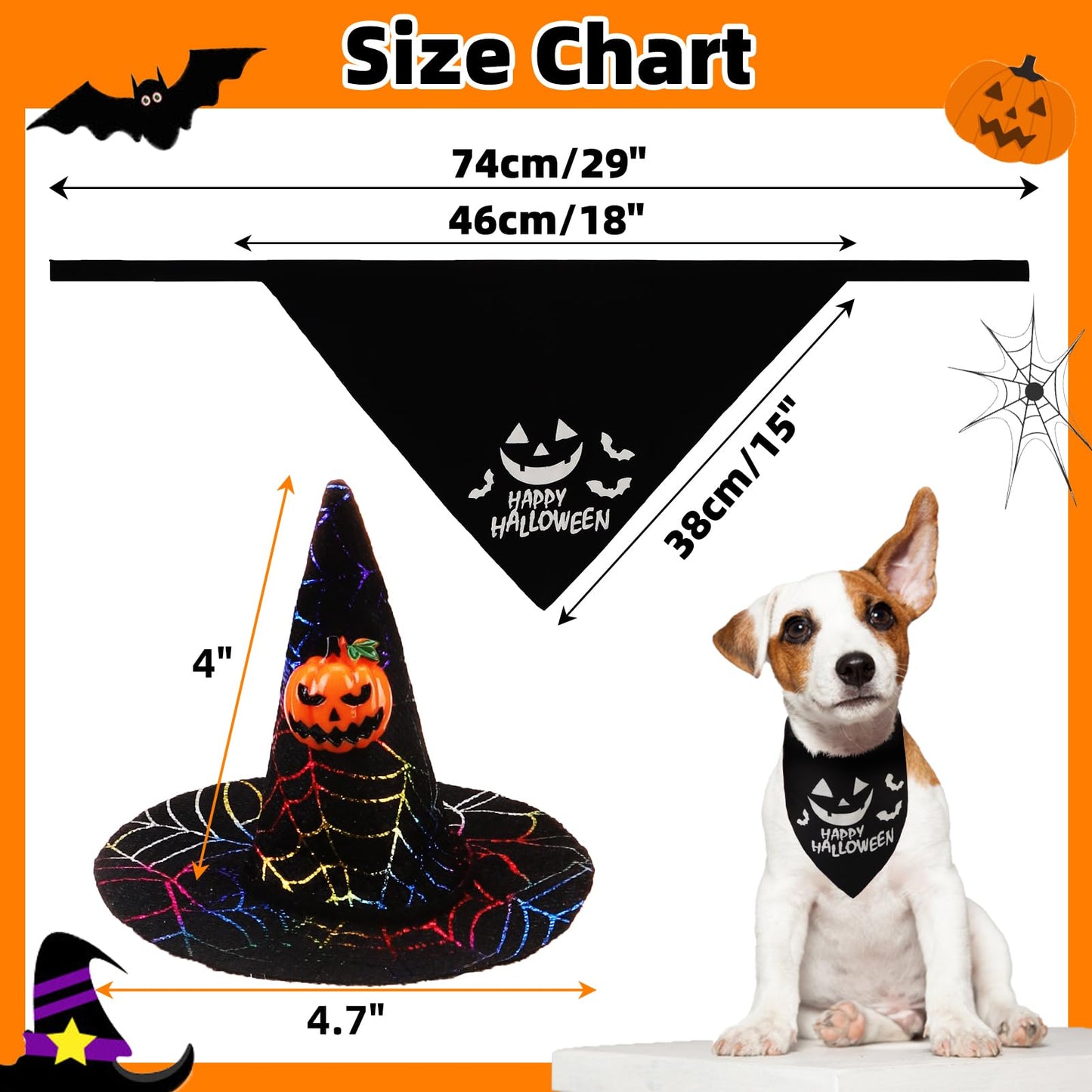 PUPTECK Dog Halloween Bandanas Scarf with Cute Doggy Wizard's Hat, Pumpkin Costumes Decorations for Small Medium Large Dogs Boy Girl Funny, Black