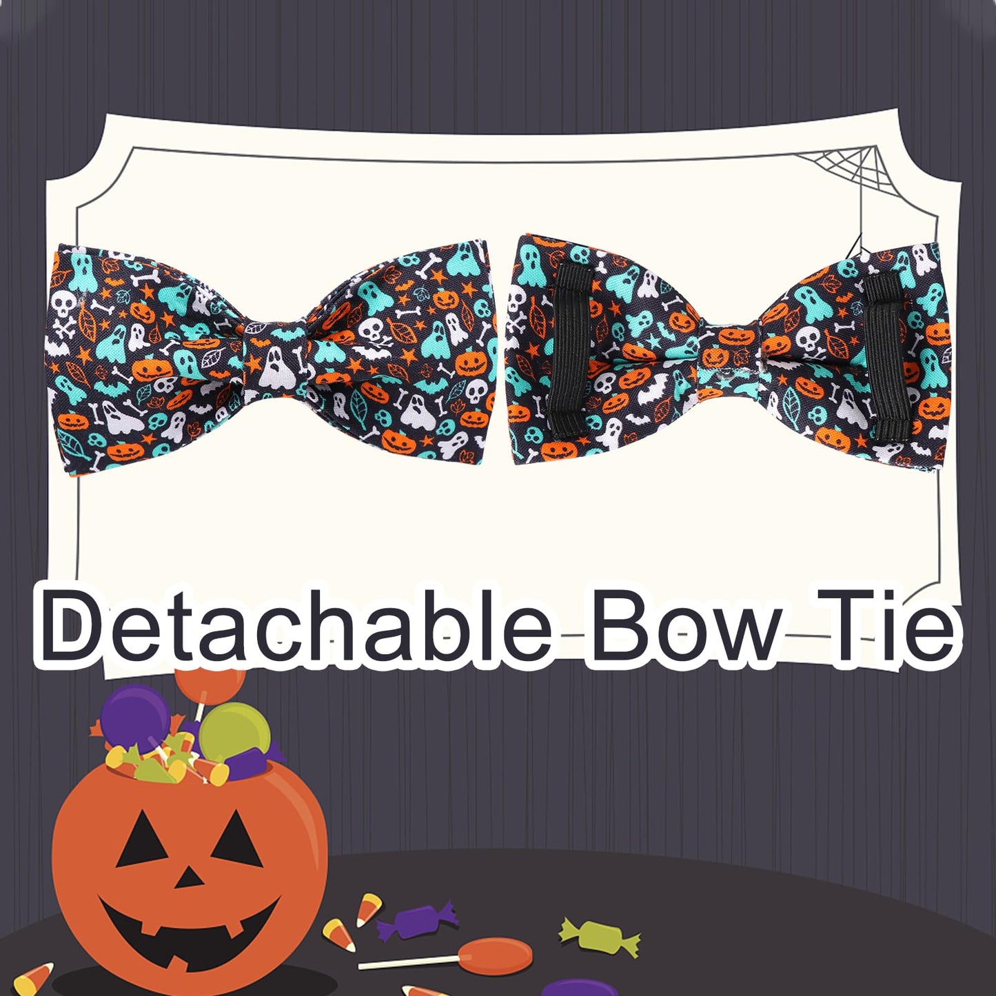 Thanksgiving Dog Collar with Bow Tie, Turkey Cotton Bowtie Collar for Puppy Girl Dog or Cat, Autumn Bow Tie Collar with Durable Metal Buckle, Turkeys Pet Collar, S, Neck 10-16in