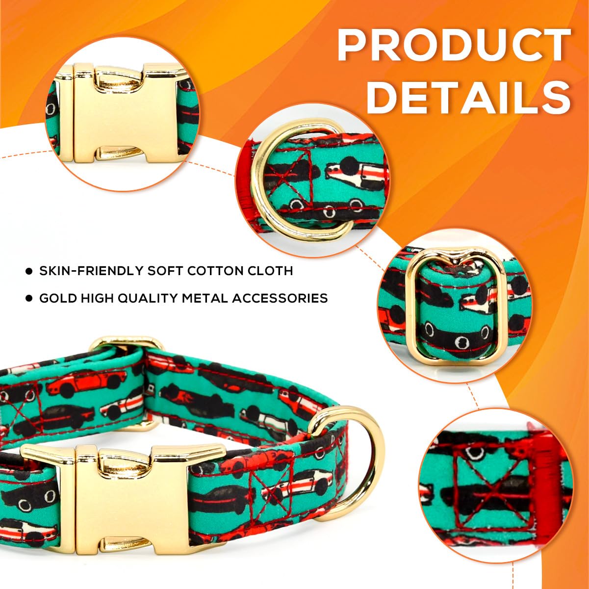 Summer Dog Collars with Bow Tie, Floral Tropical Leaf Bowtie Accessory for Dogs, Gold Metal Accessories Collars for Small Medium Large Dogs, S (10" -16")