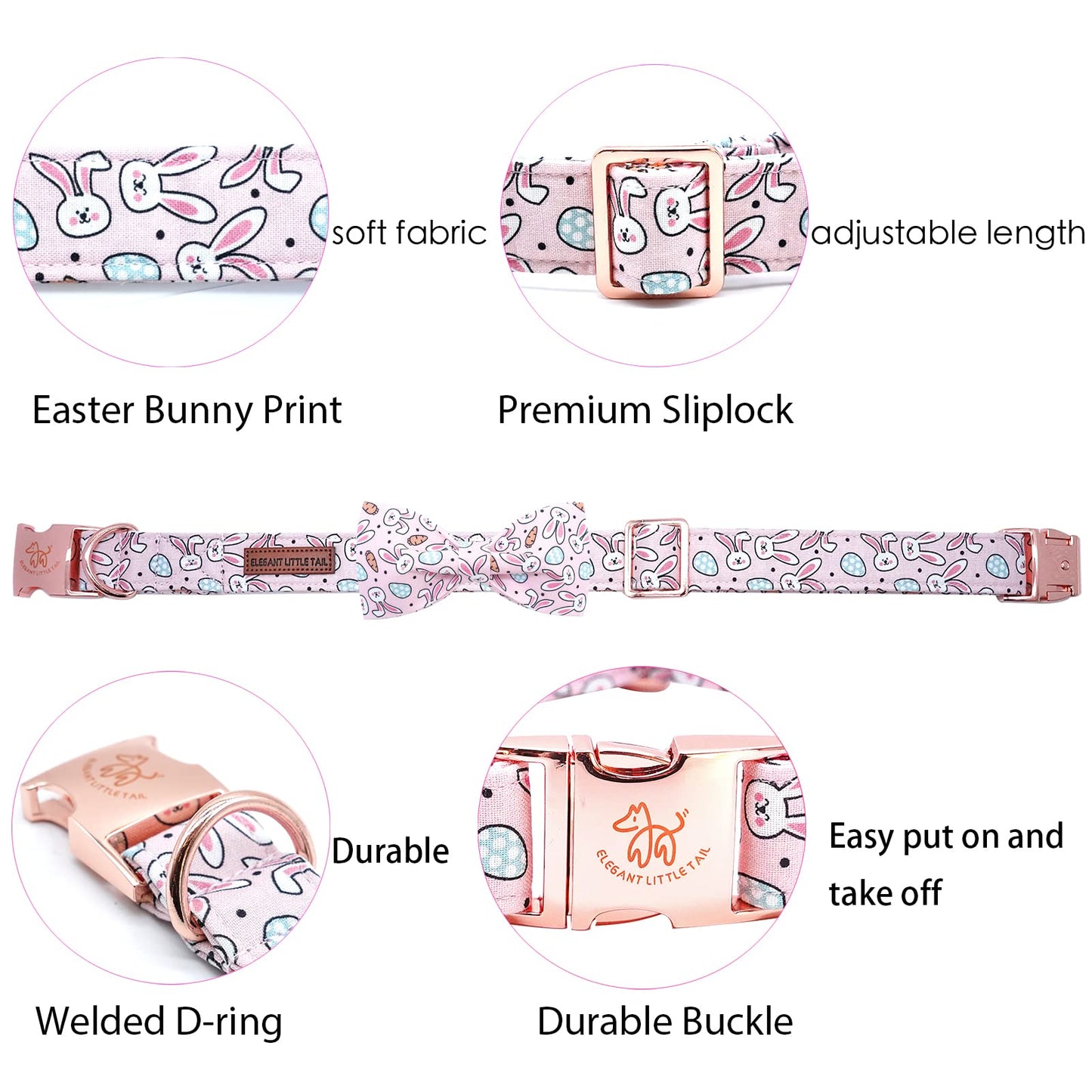 Elegant little tail Dog Collar with Bow, Lucky Clover Bow Tie Dog Collar, Cute Dog Bowtie Pet Gift Dog Collar for Medium Dogs