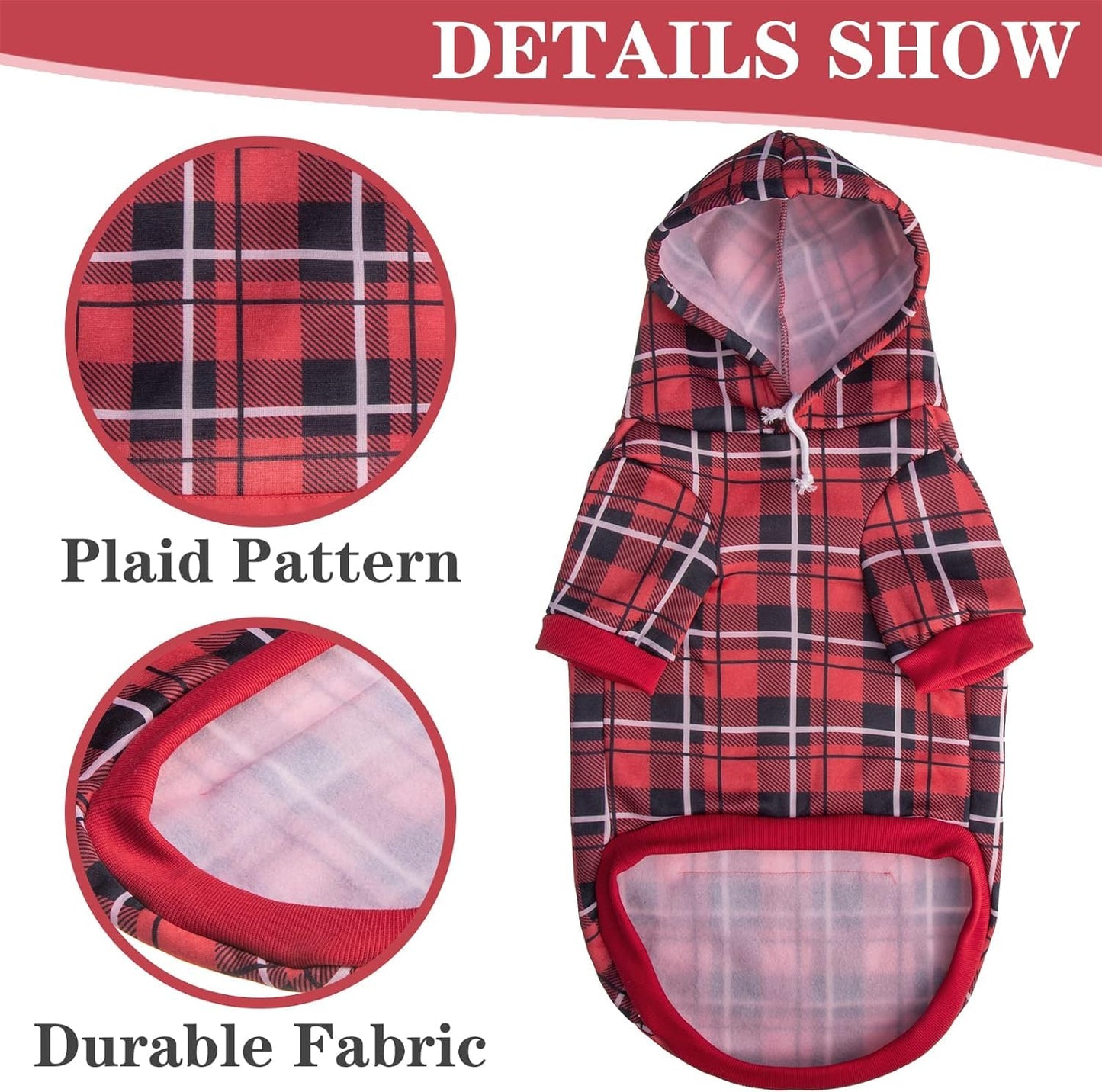 EXPAWLORER Plaid Dog Hoodie - British Style Soft and Warm Dog Sweater with Leash Hole, Hooded Cold Weather Clothes, Dog Sweatshirt, Outfits, Winter Coat for Small Medium Large Dogs