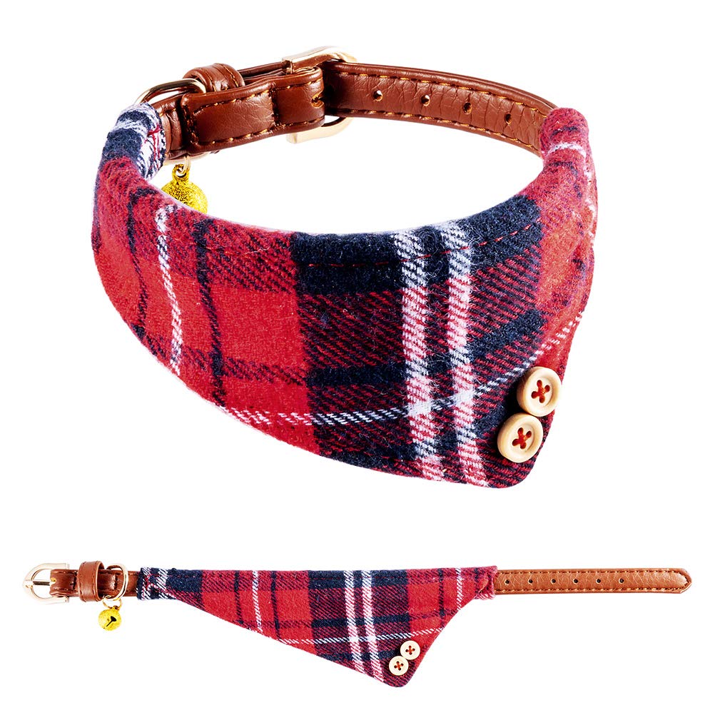 EXPAWLORER Dog Leash Set - Classic Plaid Dog Bow Tie and Dog Bandana Collar with Bell, Tangle Free, Adjustable Collars for Small Medium Large Dogs Cats, Holiday Ideal Gift