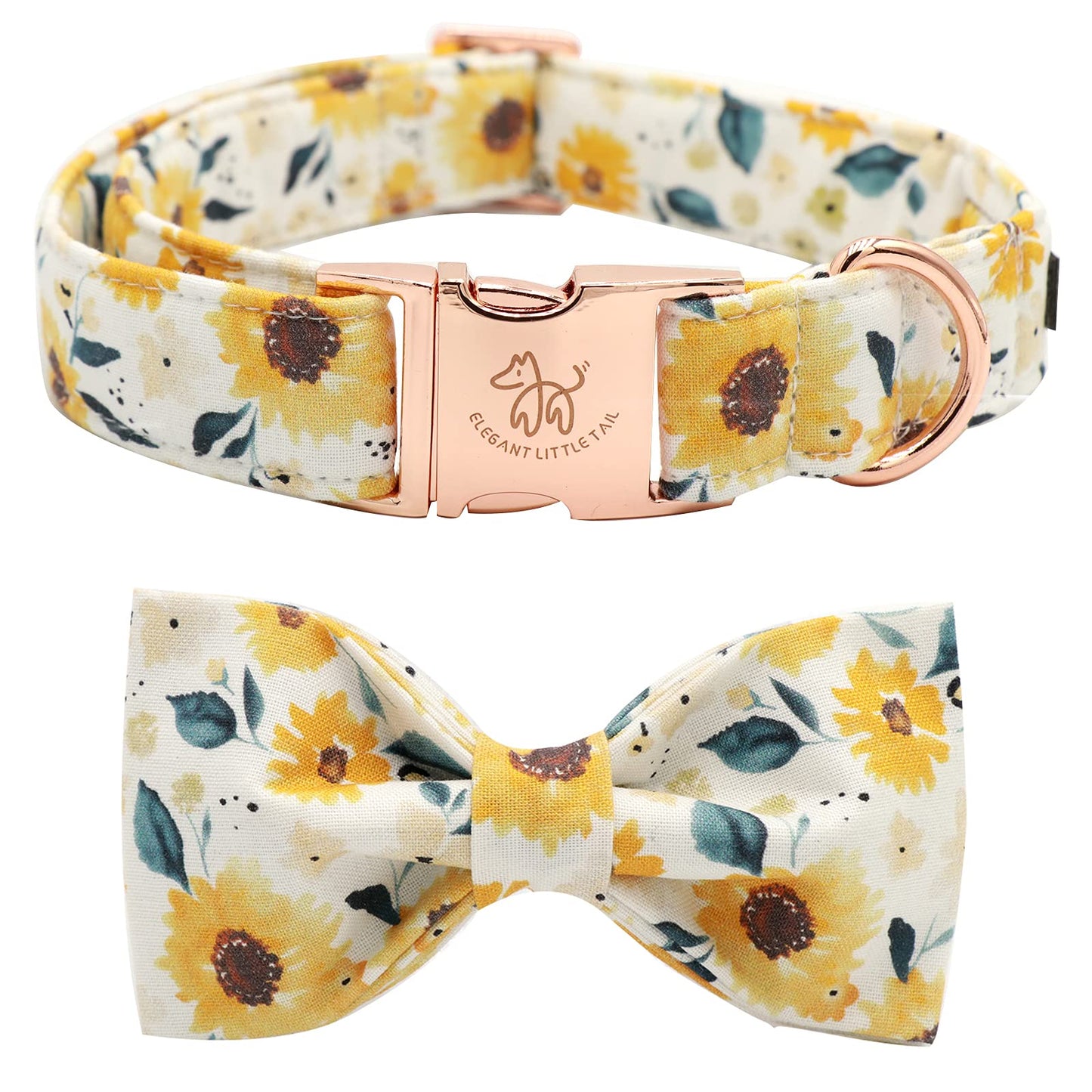 Elegant little tail Vintage Floral Dog Collar with Bow, Comfotable Dog Bowtie, Dog Collar Bow Adjustable Dog Collars for Small Medium Large Dogs