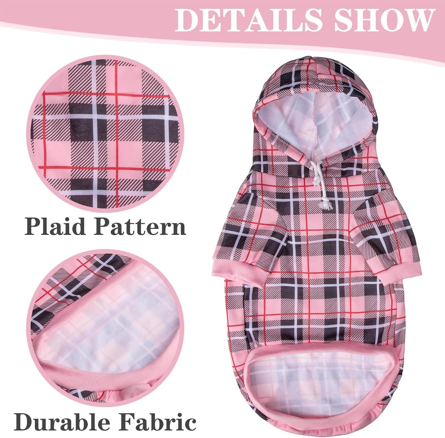 EXPAWLORER Plaid Dog Hoodie - British Style Soft and Warm Dog Sweater with Leash Hole, Hooded Cold Weather Clothes, Dog Sweatshirt, Outfits, Winter Coat for Small Medium Large Dogs