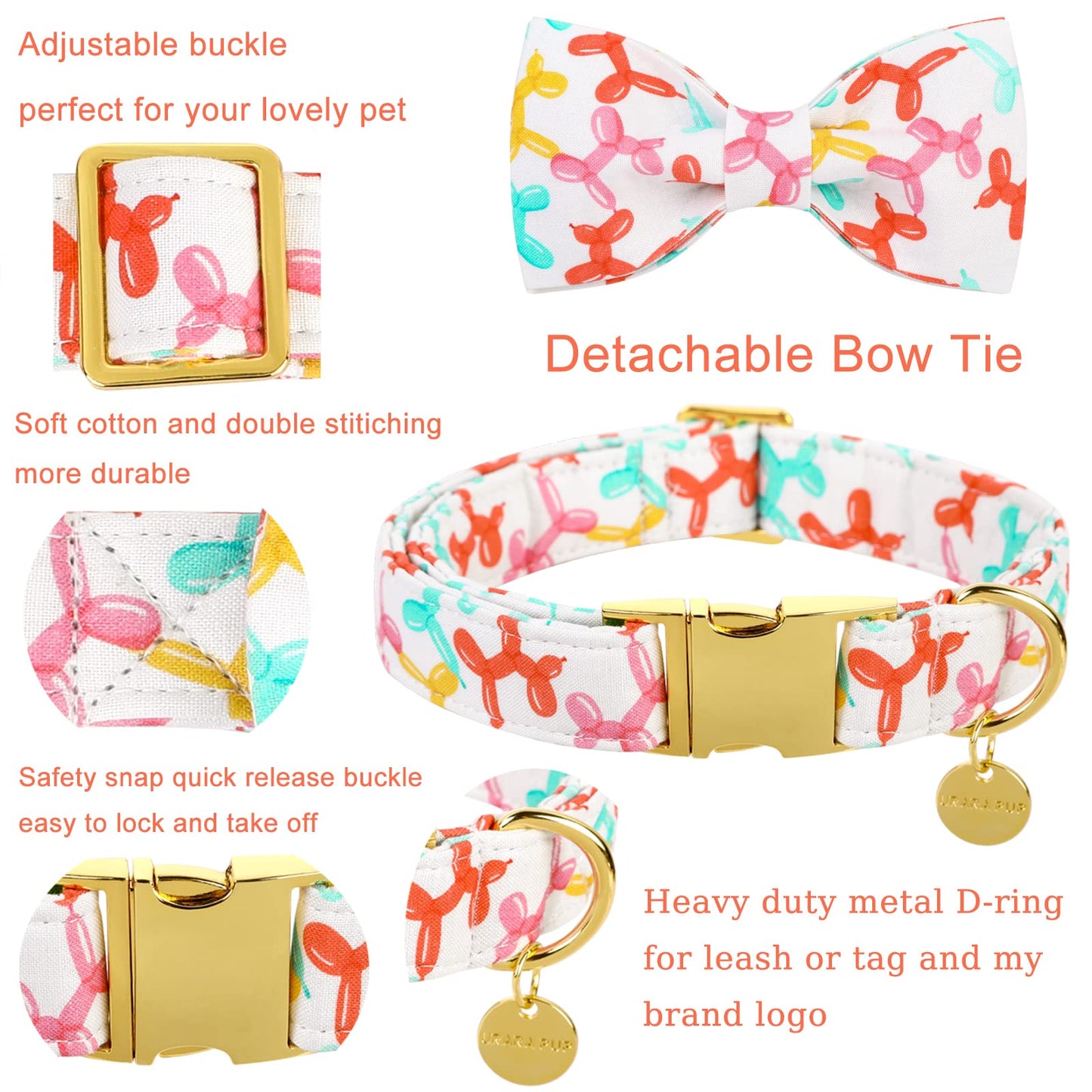 American Flag Dog Collar with Bow Tie, 4th of July Comfortable Cotton Cute Dog Collar with Metal Buckle, Patriotic Bowtie Collar for Puppy Girl Boy Dog, XL, Neck 16-26in