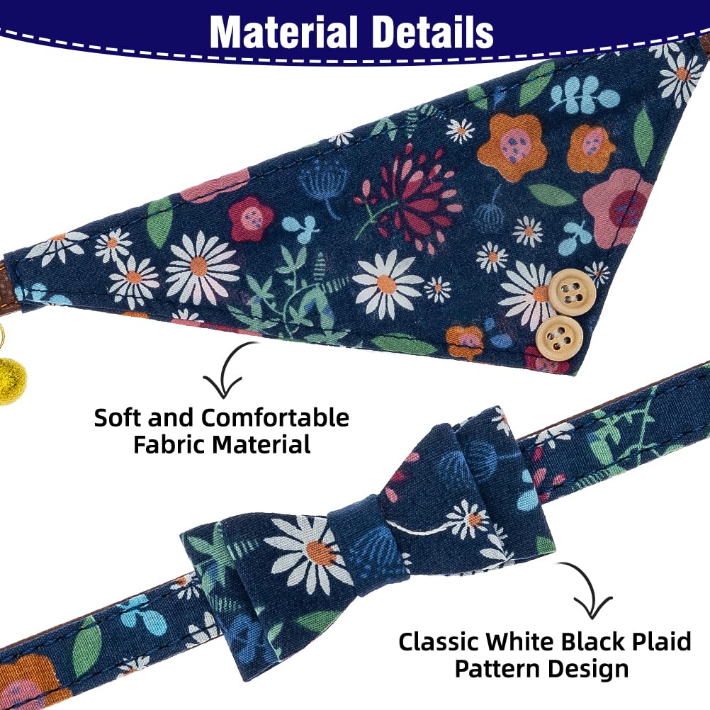 EXPAWLORER Dog Leash Set - Classic Plaid Dog Bow Tie and Dog Bandana Collar with Bell, Tangle Free, Adjustable Collars for Small Medium Large Dogs Cats, Holiday Ideal Gift