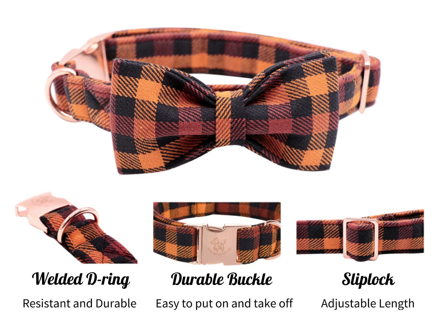 Elegant little tail Dog Collar with Bow, Bowtie Dog Collar, Adjustable Fall Dog Collars for Small Medium Large Dogs