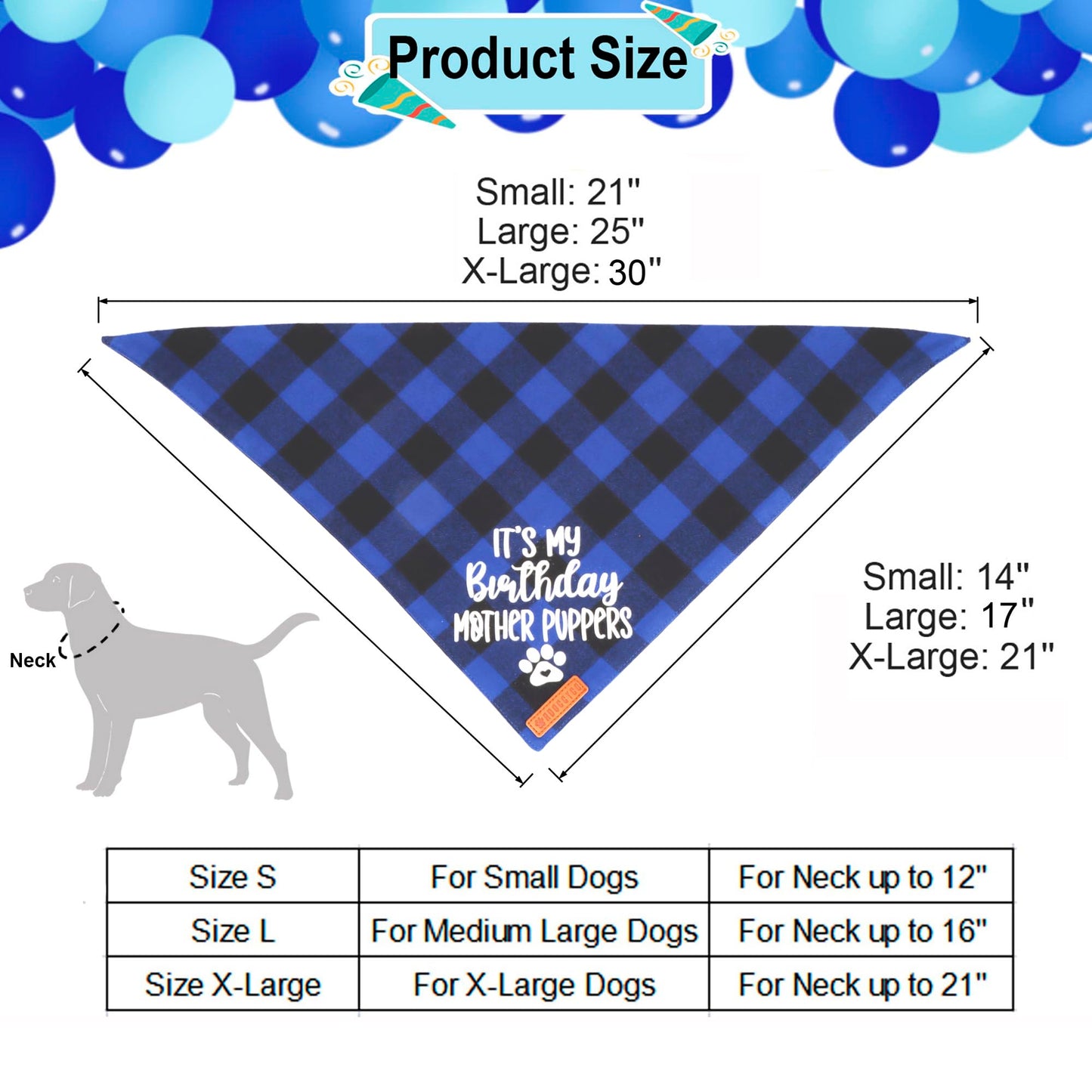 ADOGGYGO Dog Birthday Bandana, Multi Size Offered, Blue Plaid Birthday Boy Dog Bandana for Medium Large Dogs Pets (Blue, Large)