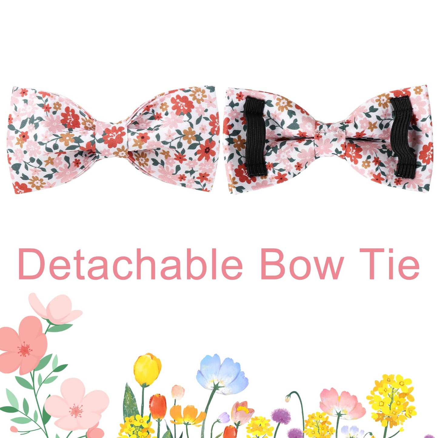 Dog Collar with Bow Tie,UP URARA PUP Pink Plaid Bowtie Dog Collar, Summer Bowtie Collar for Puppy Boy Girl Dog, Comfortable Cotton Dog Collar with Metal Buckle,M,Neck 13.5-22in