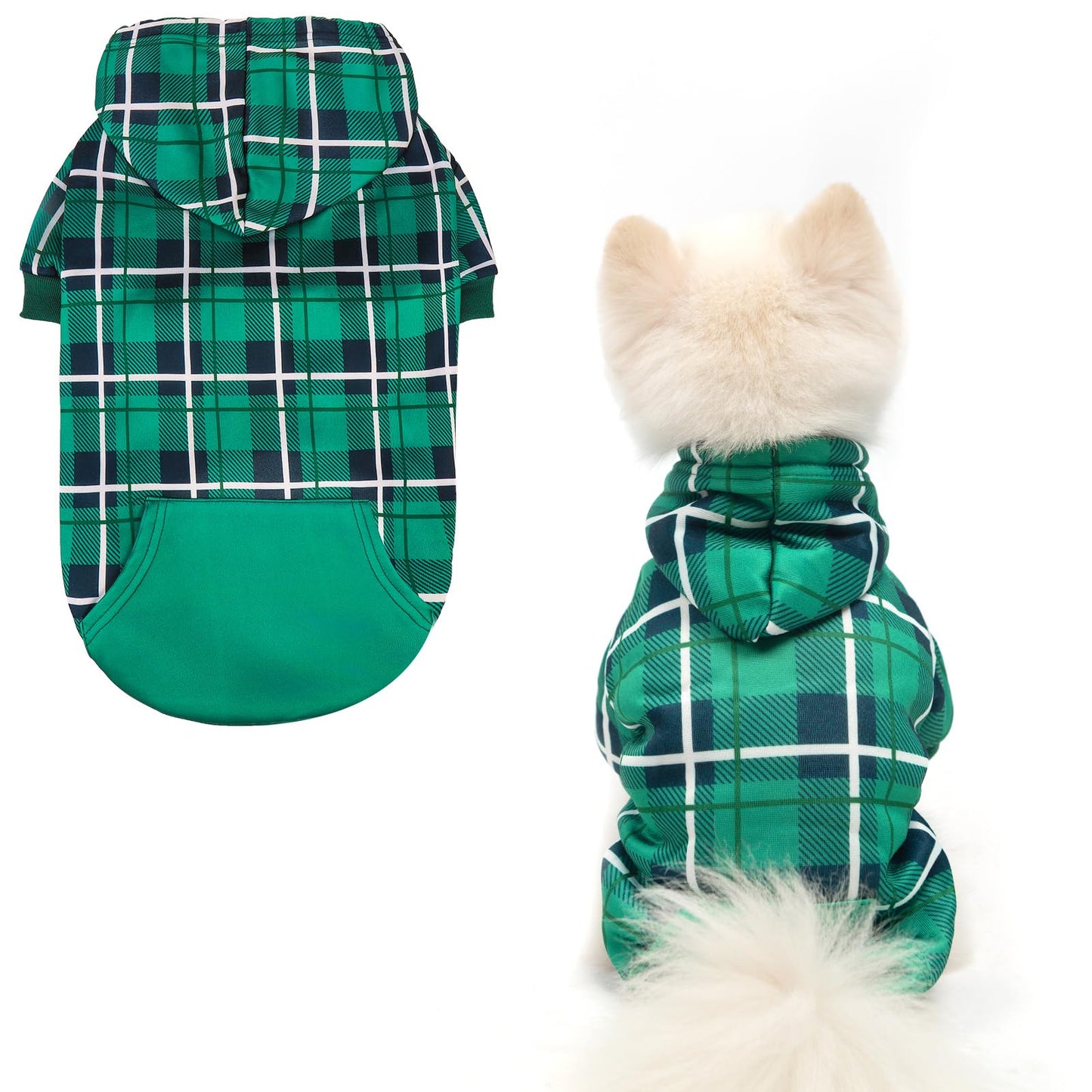 EXPAWLORER Plaid Dog Hoodie - British Style Soft and Warm Dog Sweater with Leash Hole, Hooded Cold Weather Clothes, Dog Sweatshirt, Outfits, Winter Coat for Small Medium Large Dogs