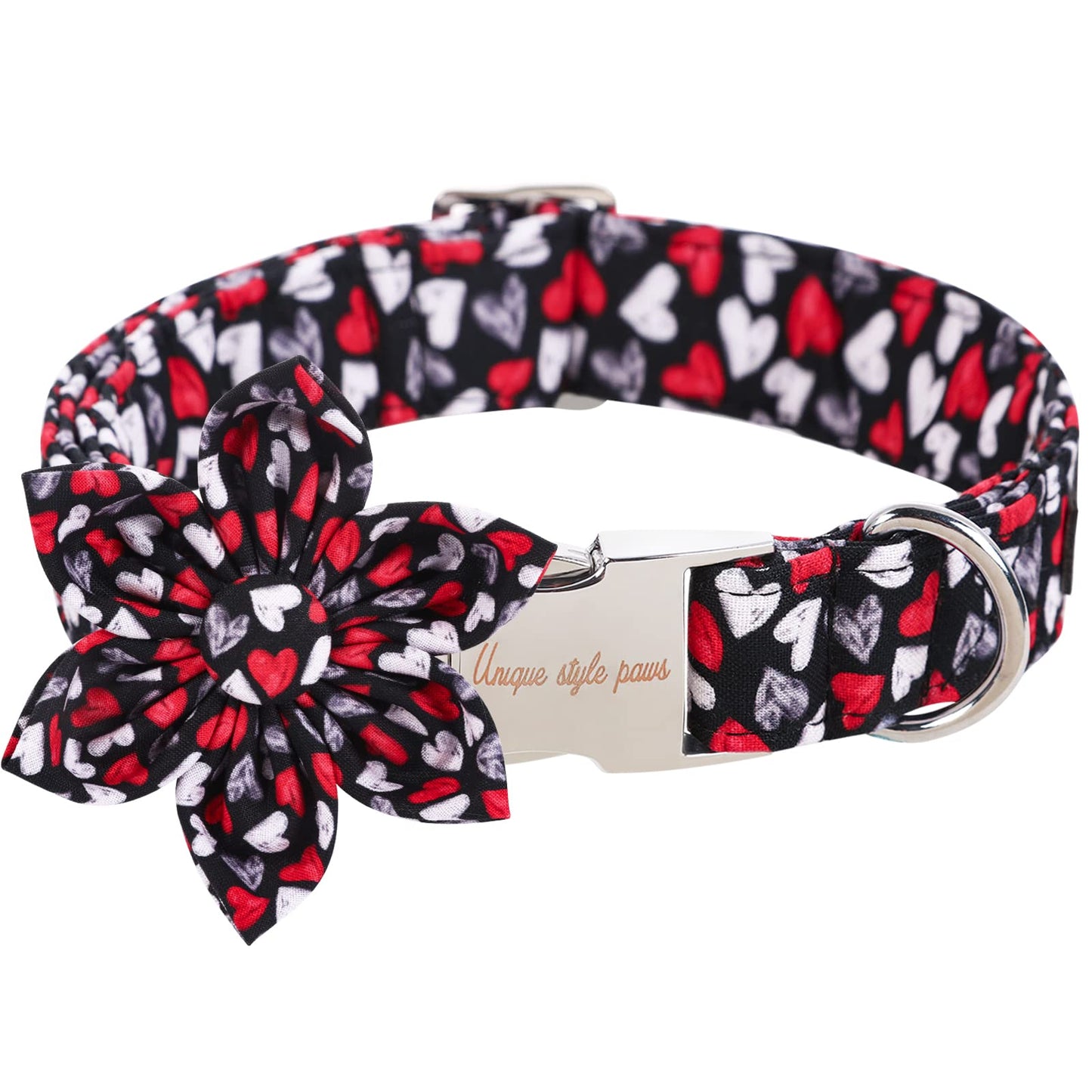 Unique style paws Valentine's Day Dog Collar with Bow Tie Black & Red Heart Puppy Collar Best Gothic Style Gift for Small Medium Large Boys Girls-M