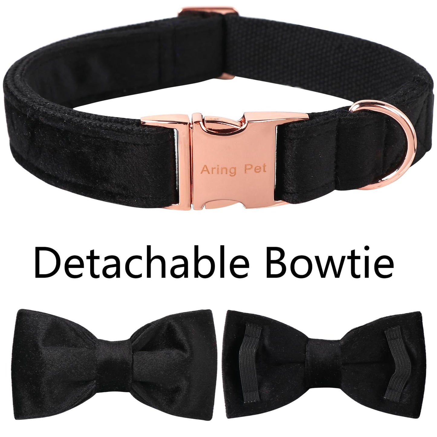 ARING PET Dog Collars with Bowtie-Velvet Dog Bow tie Collar, Adjustable Dark Green Dog Collar