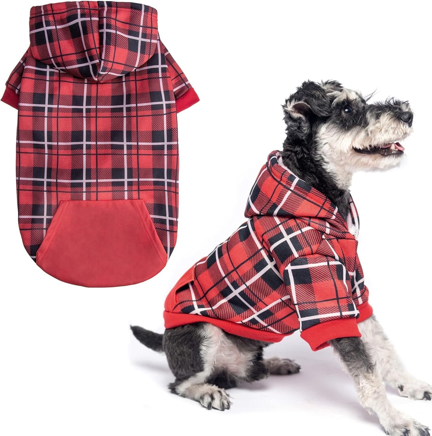 EXPAWLORER Plaid Dog Hoodie - British Style Soft and Warm Dog Sweater with Leash Hole, Hooded Cold Weather Clothes, Dog Sweatshirt, Outfits, Winter Coat for Small Medium Large Dogs