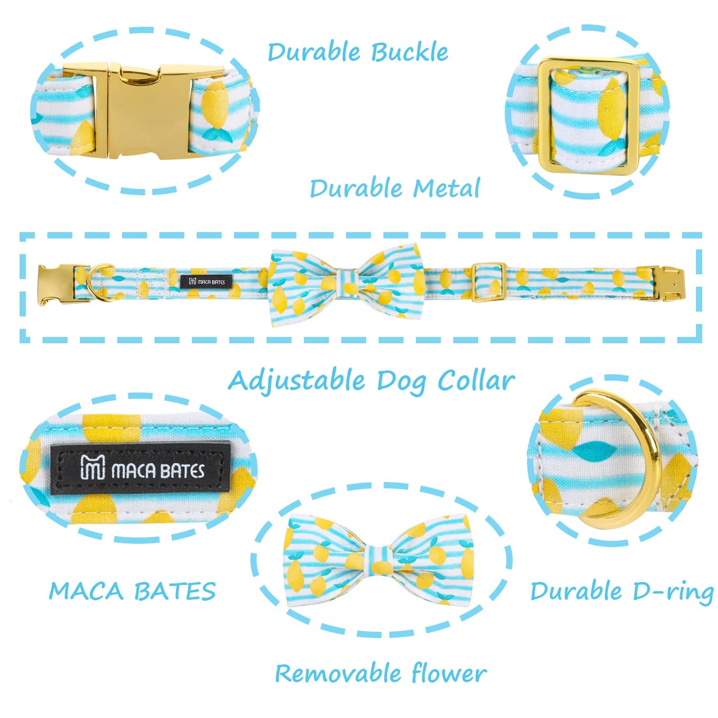 Maca Bates Duck Dog Collar with Bow Bowtie for Dogs Bow Tie Adjustable Breakaway Green Summer Thick Collars Accessories Birthday Gift Colar for XS Small Medium Large XL Boy Girl Male Female Puppy Pet