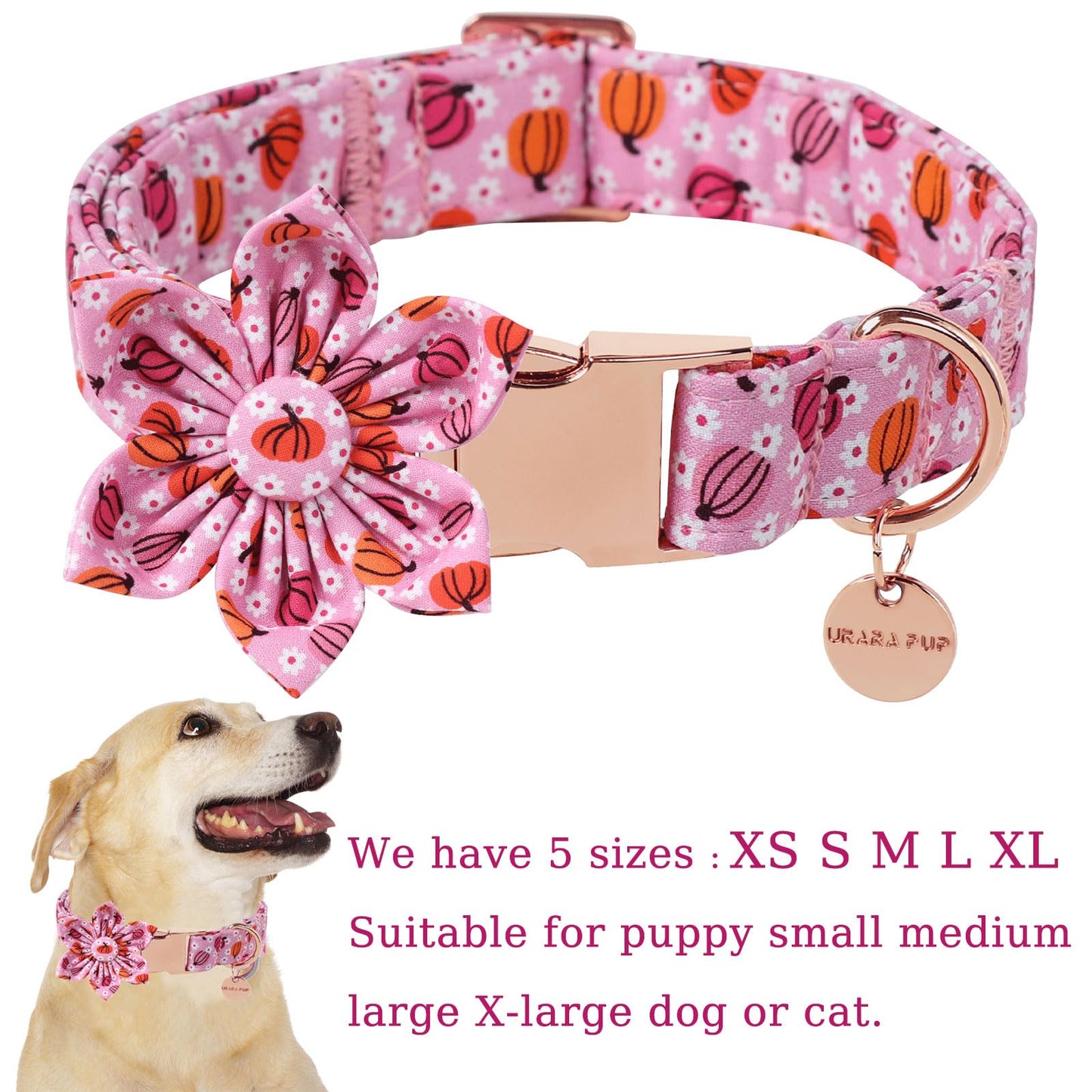 Dog Collar with Bow Tie, Comfortable Adjustable Cotton Bowtie Collar for Medium Girl Boy Dog, Fall Dog Collar with Metal Buckle, M, Neck 13.5-22in